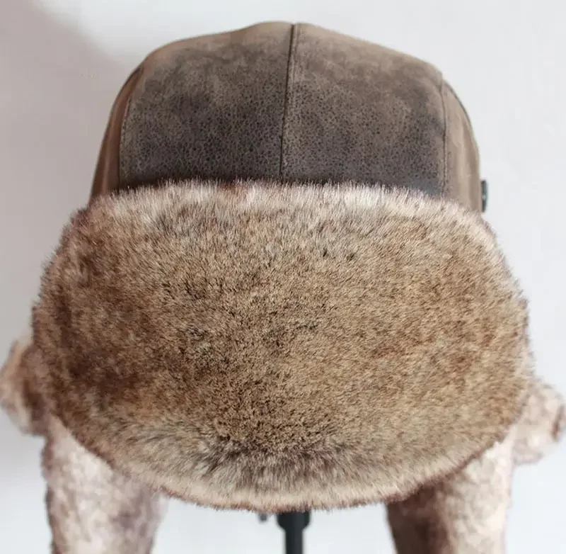 Adult Bomber Hats Winter Men Warm Windproof Russian Ushanka Hat With Ear Flap Pu Leather Fur Man Male Trapper Cap Earflap - 6