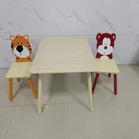 Kids Table and 2 Chairs Set, 3 Pieces Toddler Table and Chair Set, Wooden Activity Play Table Set (Bear&Tiger) 2