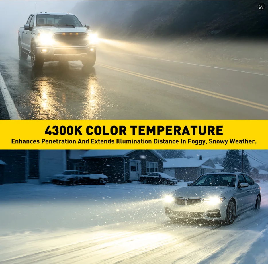 AUXITO 2개 터보 H4 LED 헤드라이트 전구 4300K 화이트 HB2 9003 상하향등 프로젝터 렌즈 드라이빙 헤드램프 110W CANBUS 30000LM