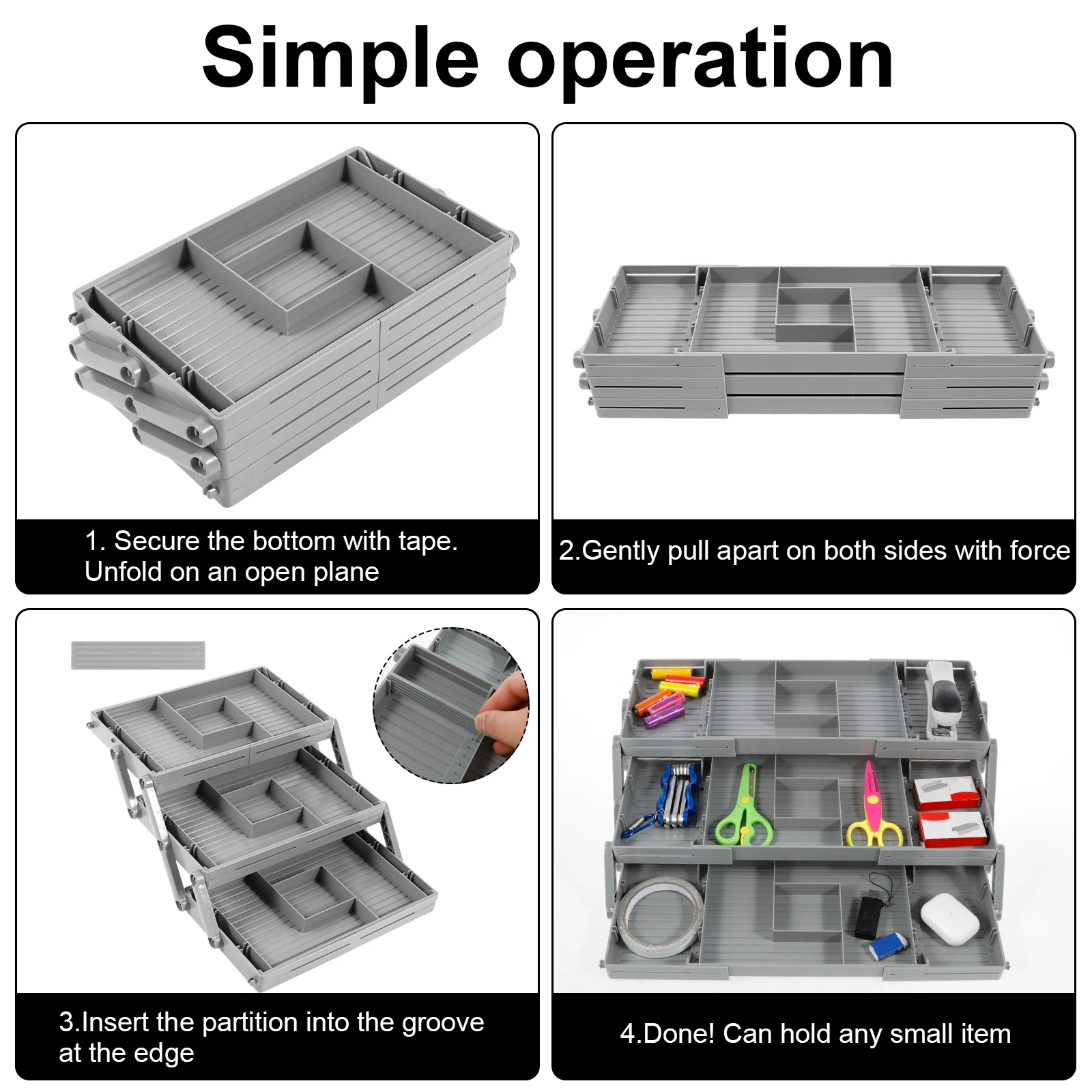 2/3 Tier Drawer Organizer Storage Tray Expandable Drawer Organizer Plastic Multi Level Folding Desk Jewelry Storage Organizer 5