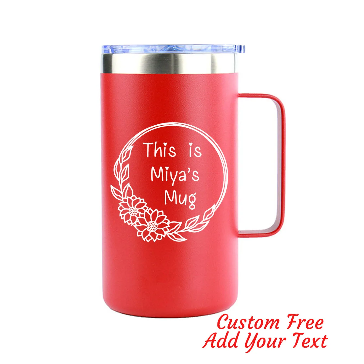 Personalized Red Travel Coffee Mug With Handle