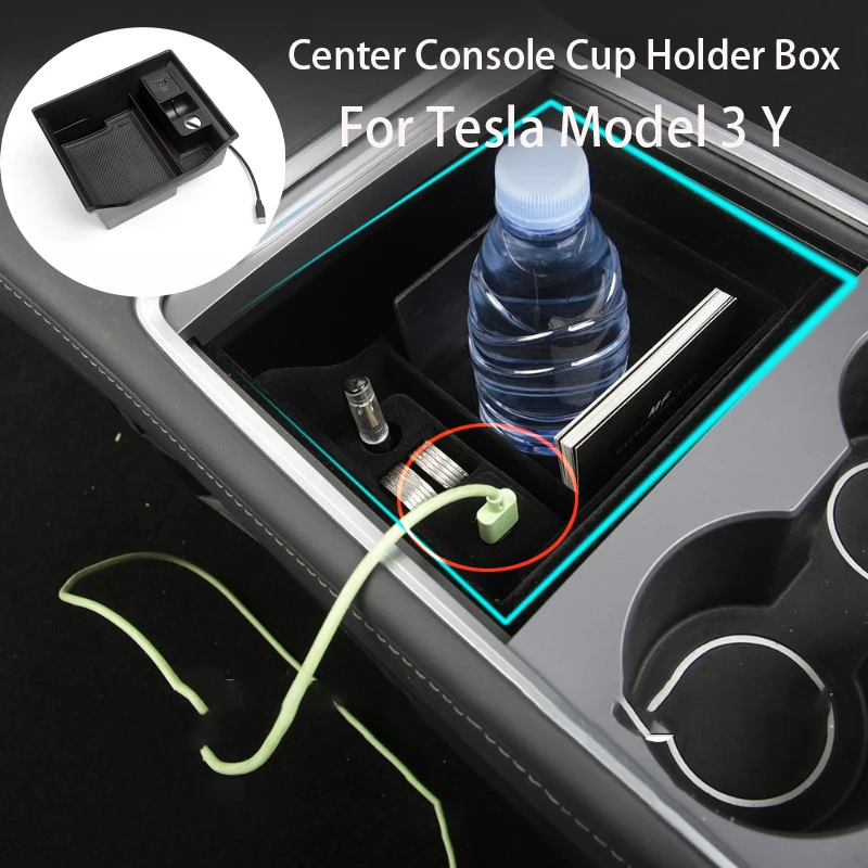 

Center Console Cup Holder Box for Tesla Model 3 Y Central Armrest Storage Box Hub Extender Charger Organizer Car Accessories