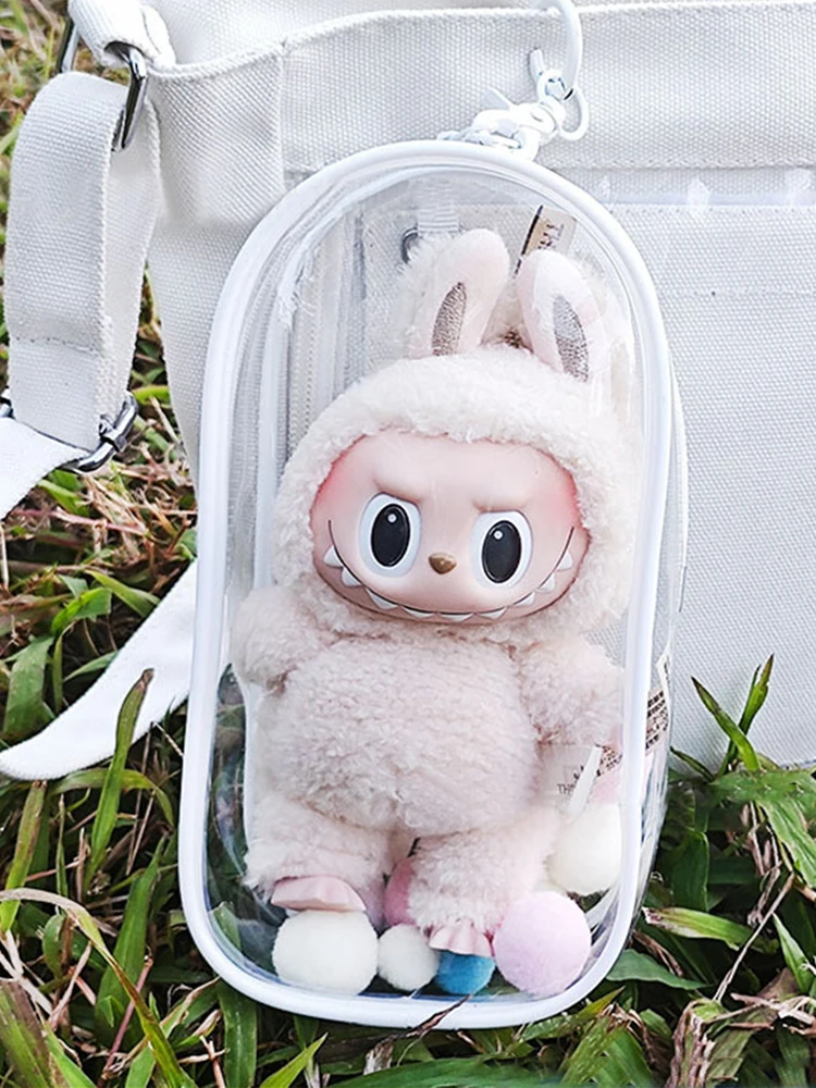 19*10cm Transparent Mystery Box Storage Case Anime Ornaments Mystery Box Organizer Box Plush Dolls Display Bag With Keychain