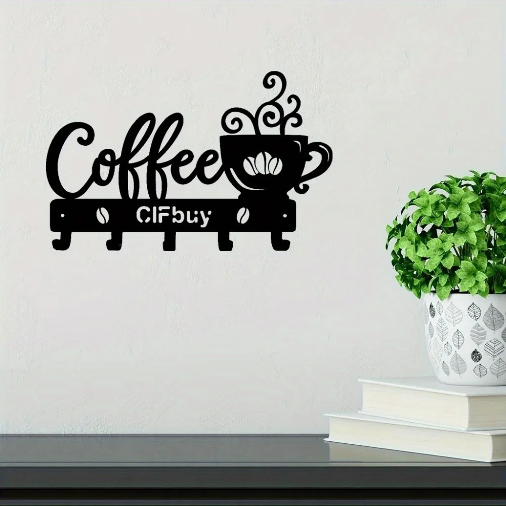 Coffee Bar Decor Rustic Metal Wall Art with Coffee Mug Sign and Hooks Coffee Shops and Homes Featuring a Stylish Coffee Bar Sign 4