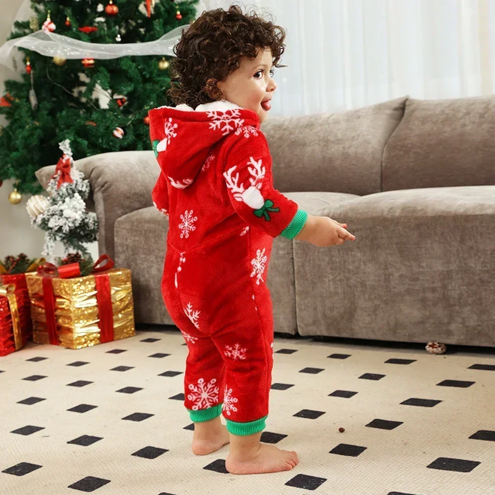 Winter Children's Christmas Pajamas Onesies Baby Boys Girls Zipper Hooded Jumpsuit Warm Thick Flannel Romper Xmas Clothing kids pajamas