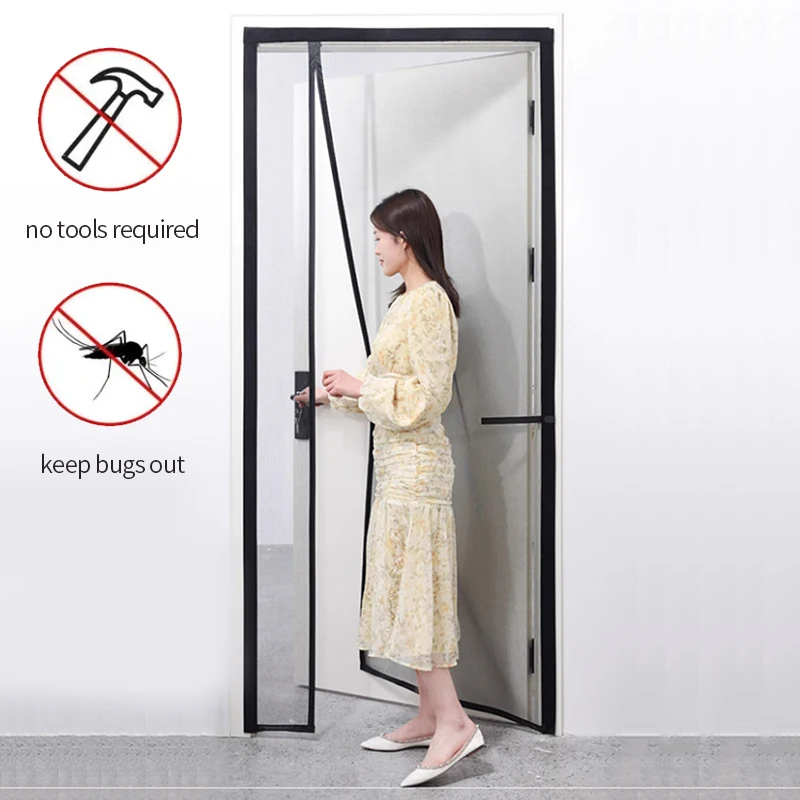 Magnetic Door Screen Custom Size Mosquito Net Curtain Fly Insect Automatic Closing Invisible Mesh For Kitchen indoor living room 2