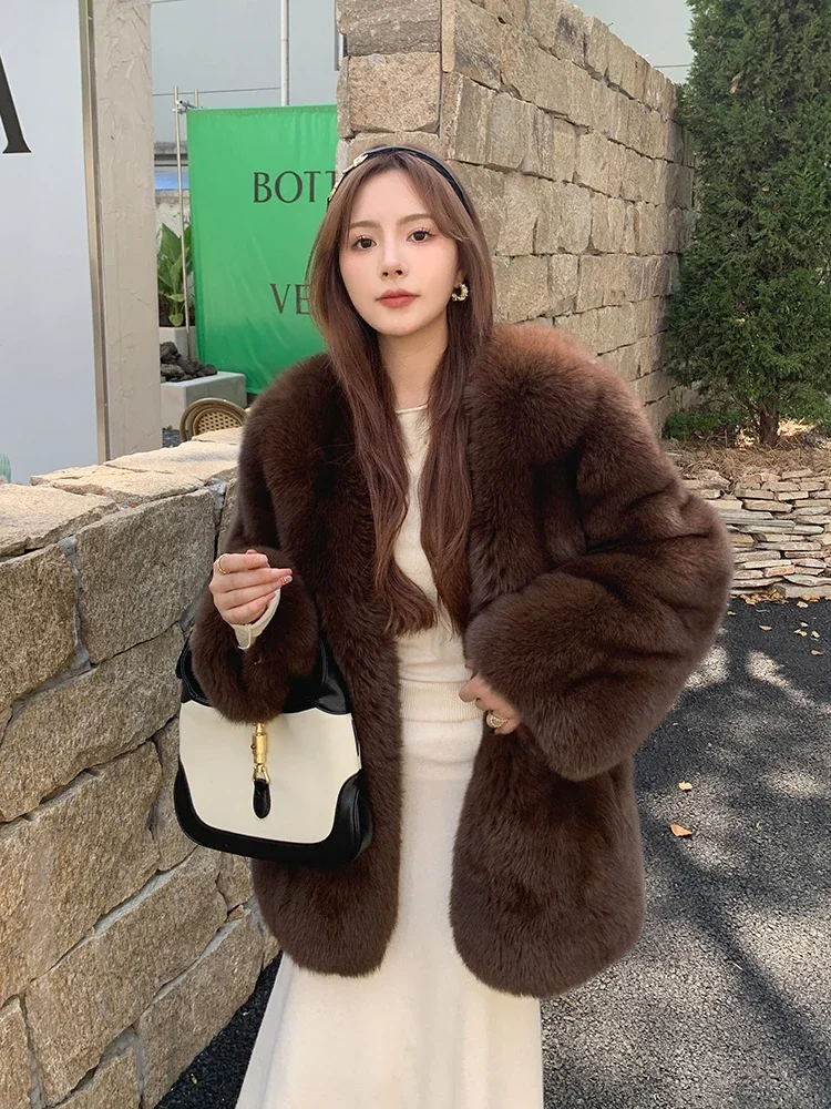 Imported Skin Real Fox Fur Coat Medium Long Jackets 2023 Commuting Women Clothing Thick Warm Fur Knitted High Street Fashion 1Pc