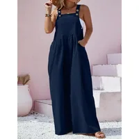 Plus Size New Women's Summer Solid Color Jumpsuit Elegant  High Waist Casual Long Jumpsuits