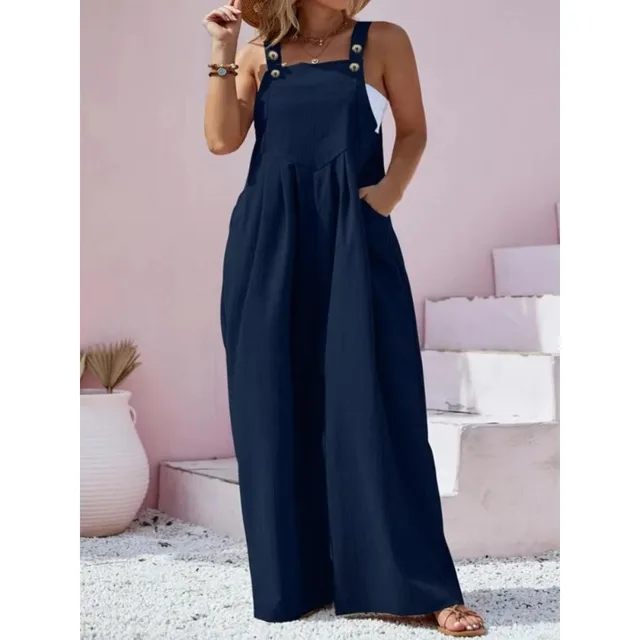 Plus Size New Women's Summer Solid Color Jumpsuit Elegant  High Waist Casual Long Jumpsuits