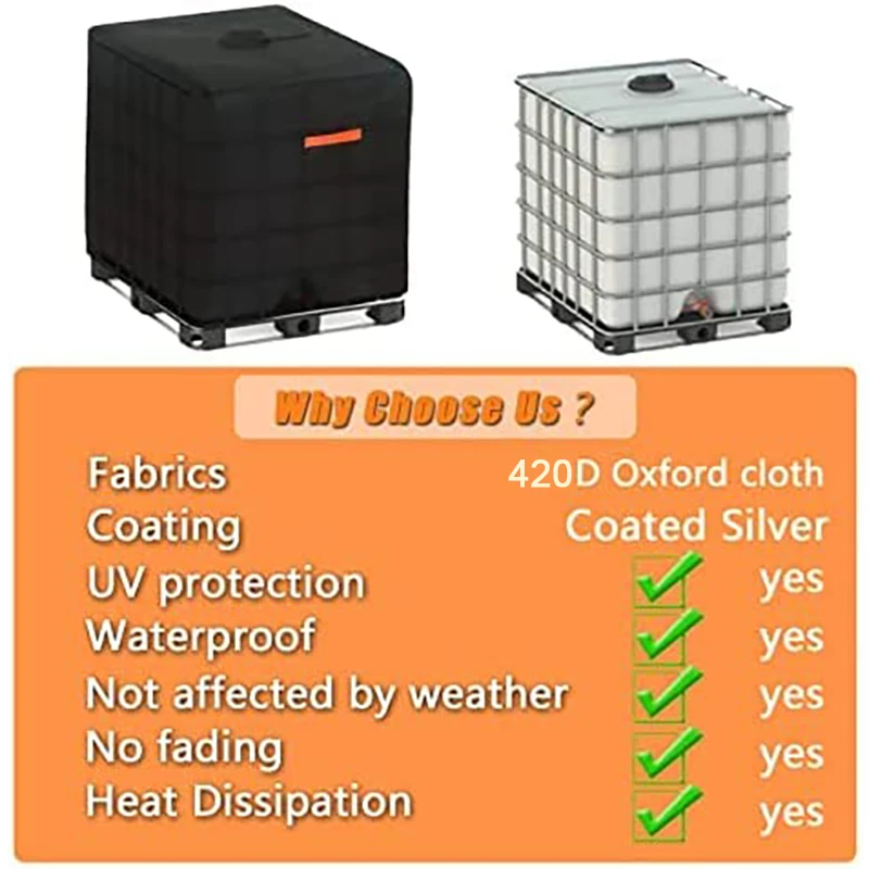 IBC Water Tank Cover 330 Gallon Tote Cover 1000L Outdoor Garden Protection Zipper Heavy Waterproof Sunscreen Material ibc tank cover tote water tank cover