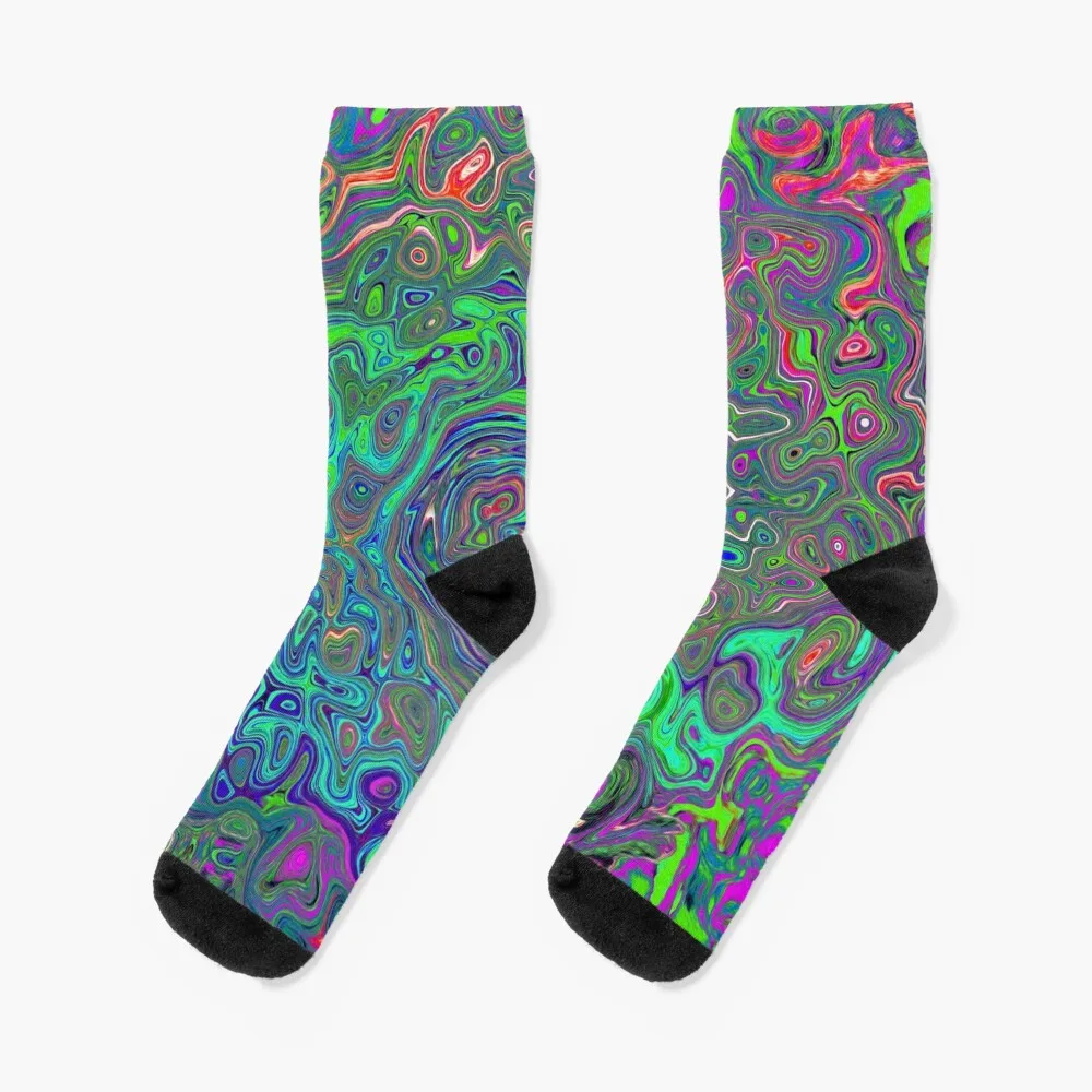 Trippy Chartreuse E Blue Retro Liquid Swirl Socks Uomo Cotone Di Alta Qualità Toe Sports Cute Cool Socks Uomo Donna
