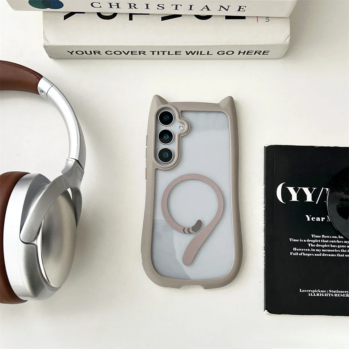 Cute Cat Ear Transparent Magnetic Charging Case with Soft Border