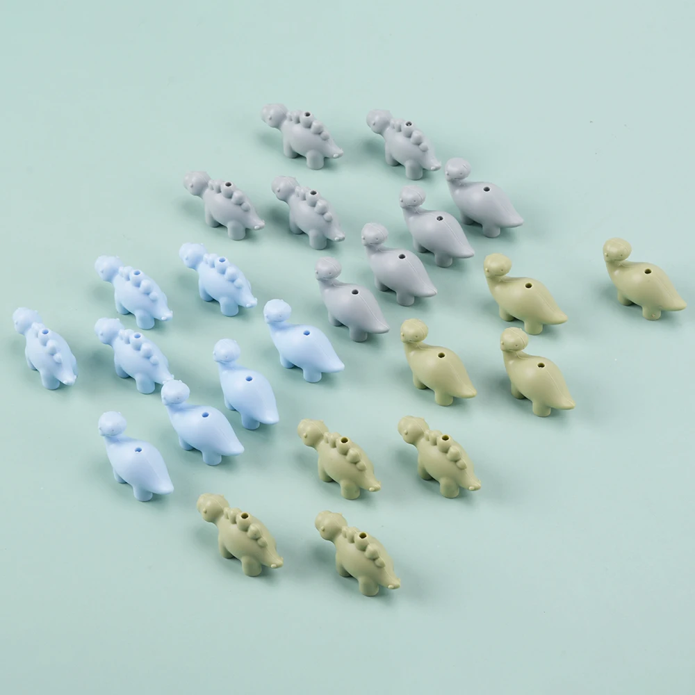 LOFCA 24Pcs food grade mini silicone dinosaur beads Cute cartoon Rodent BPA-Free Teething necklace Care DIY jewelry toys 3