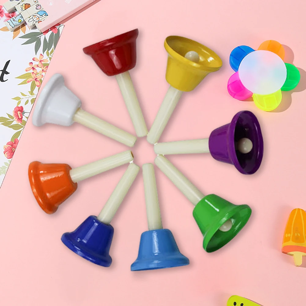 Children Percussion Instruments Hand Bell Orff Colorful Diatonic Desk 8-Note For Baby Early Musical Education