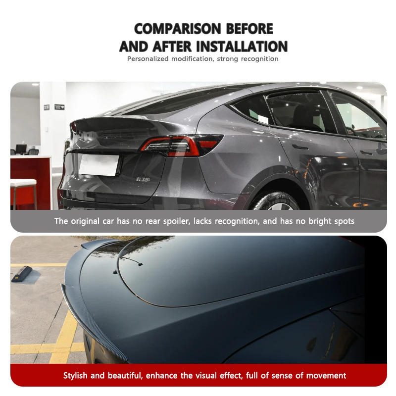 Car Rear Wing Spoiler For Tesla Model Y Tail Spoile Carbon Fiber Pattern Trunk Lid Spoiler Wing Punch-Free Installation car rear wing spoiler,car roof spoiler