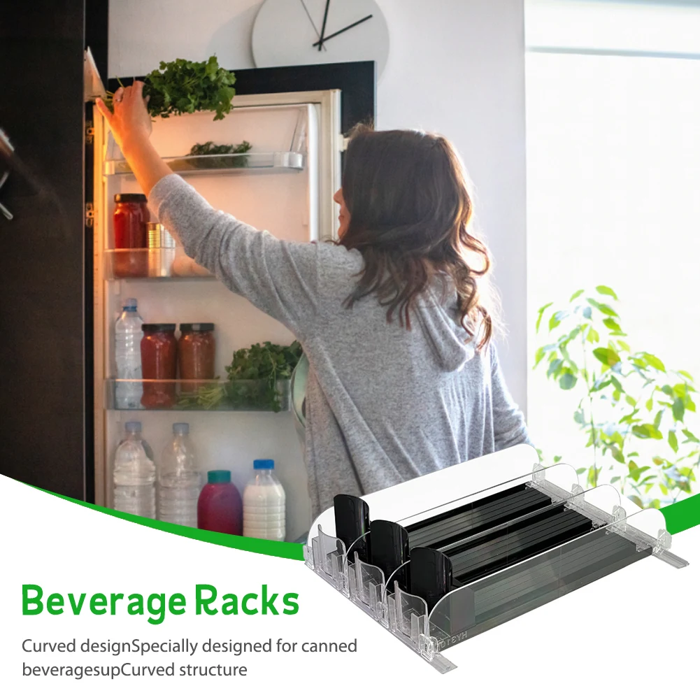 Canned Beverage Push Rack Drink Organizer Dispenser Spring Push Adjustable Width Storage Shelf E-shaped Glide for Kitchen Fridge 3