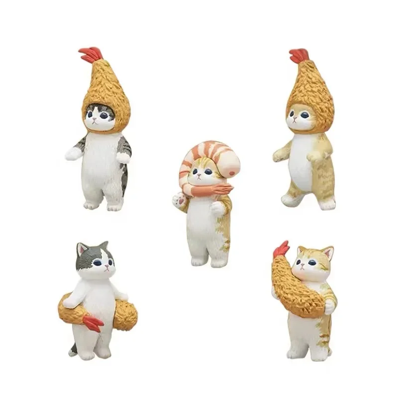 

Cat with Food Hood Collection Action Figure Toy Japanese Genuine Gacha Scale Model Fried Shrimp Cat Twist Egg