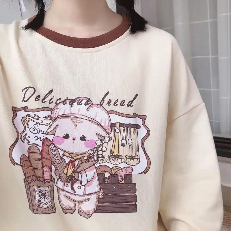 Kawaii Anime Sweatshirt Soft Girl Pullover 2023 Female Fashion Korean Jumper Women Cute Style Crew Neck Long Sleeve Loose Tops