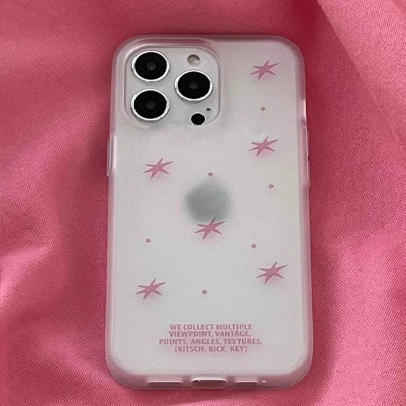 Pink & White Frosted Stars Korean-Inspired Phone Case - Y2K Style Cover