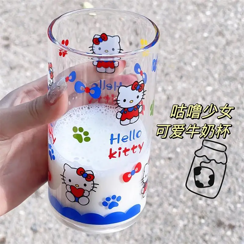 Hello Kitty Milk Cup Sanrio Daily Water Cup Household Drinking Cups Juice Breakfast Milk Cups 420ml glass cup