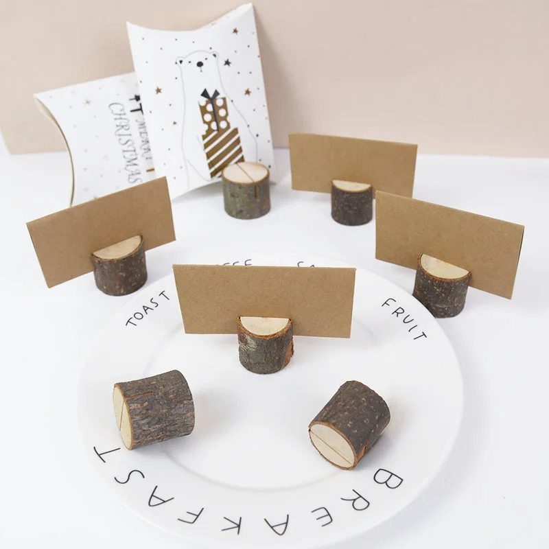 Natural Wooden Place Card Holders Rustic Table Sign Number Holders Kraft Table Place Cards Wedding Party Decoration 5/10/30set