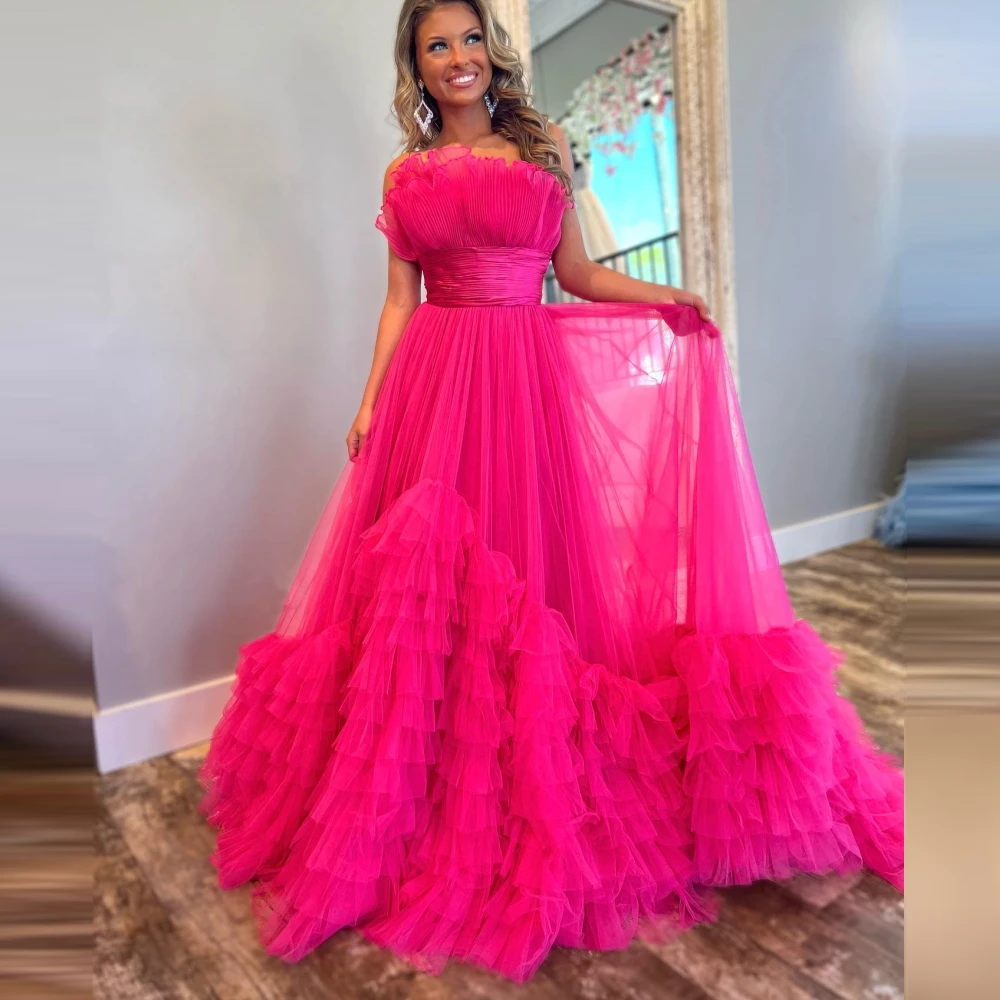 

Qcenkern Strapless Vintage Evening Formal Saudi Arabia Sleeveless Floor Length Party Dresses Gowns Women Robes de Soirée 2023