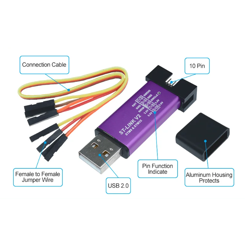 ST-LINK V2 STM8/STM32 디버거 및 프로그래머, 시스템 테스트 및 펌웨어 프로그래밍 통합(임의의 색상)