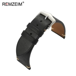 Vintage Matte Genuine Leather Watch Band - Comfortable Calfskin Strap - 22mm (Black)