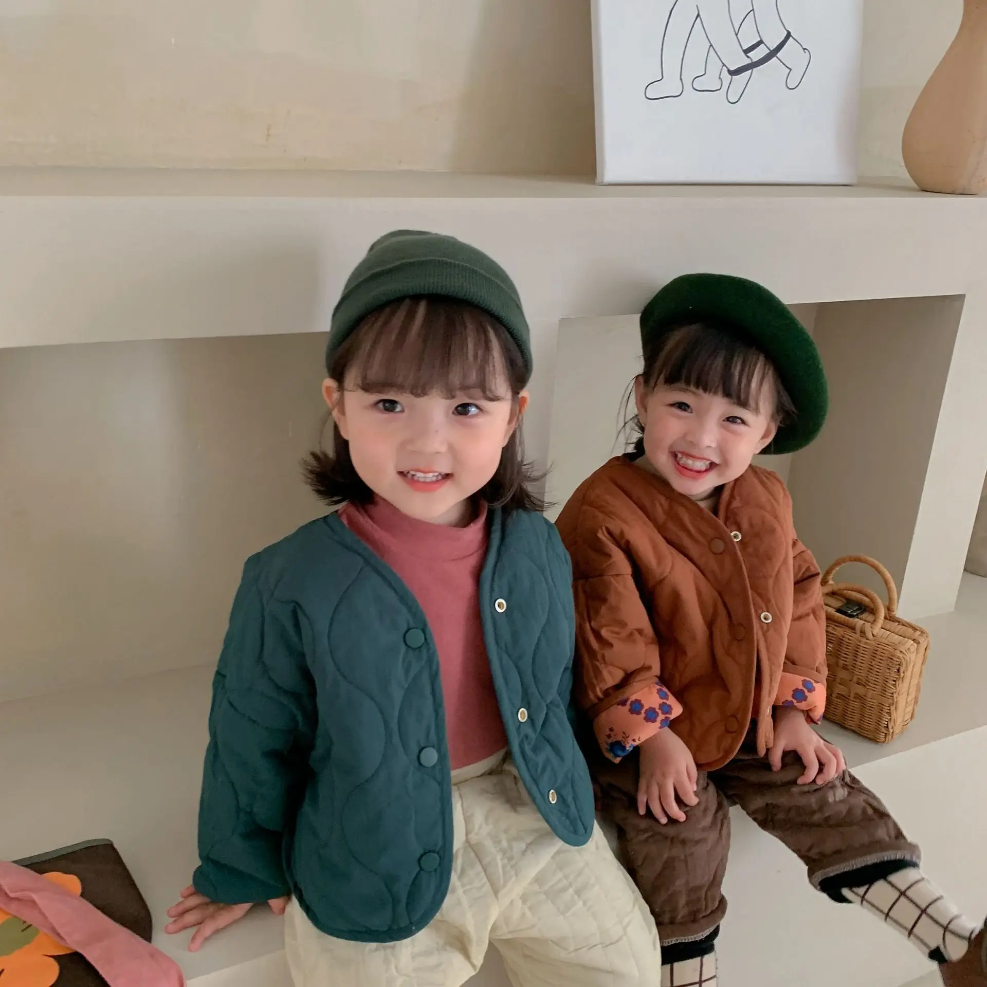 어린이 코튼 재킷 양면 착용 코튼 클립 가디건, 레트로  코트, 남아 및 여아 겨울