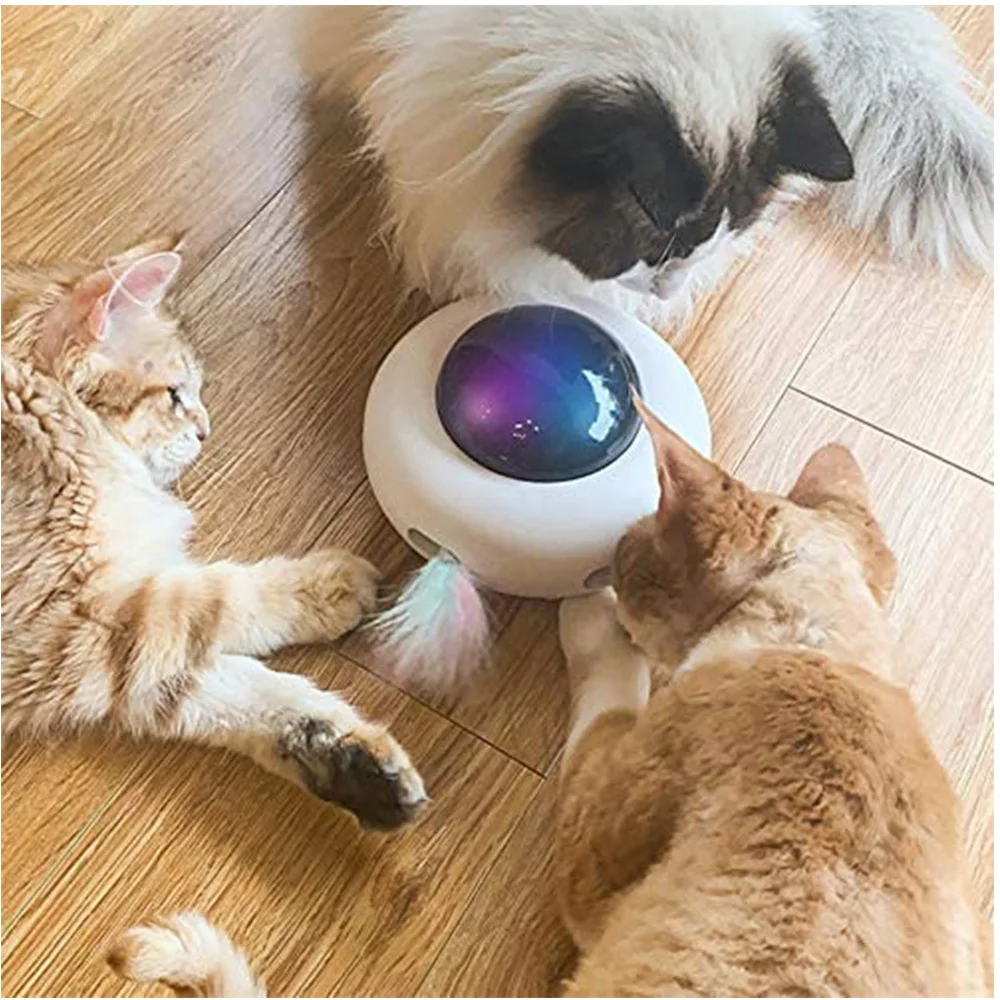 UFO 인터랙티브 고양이 장난감, 업그레이드된 팝앤플레이 장난감, 회전하는 깃털, USB 충전, 스마트 모드, 실내 고양이의 지루함 해소