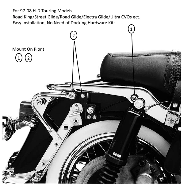 Zhisheng Motorcycle Sissy Bar Backrest Docking Hardware Kit For Harley FLHR, FLTR, FLHT Touring Models (1997-2008)