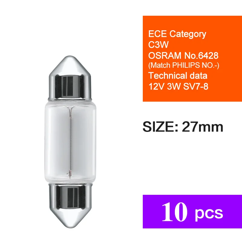 Car Signal Lamp C3W C5W C10W 12V SV7-8 6411 64238 6428 6418 12844 Reading  light Interior License plate OSRAM Halogen Bulbs - AliExpress