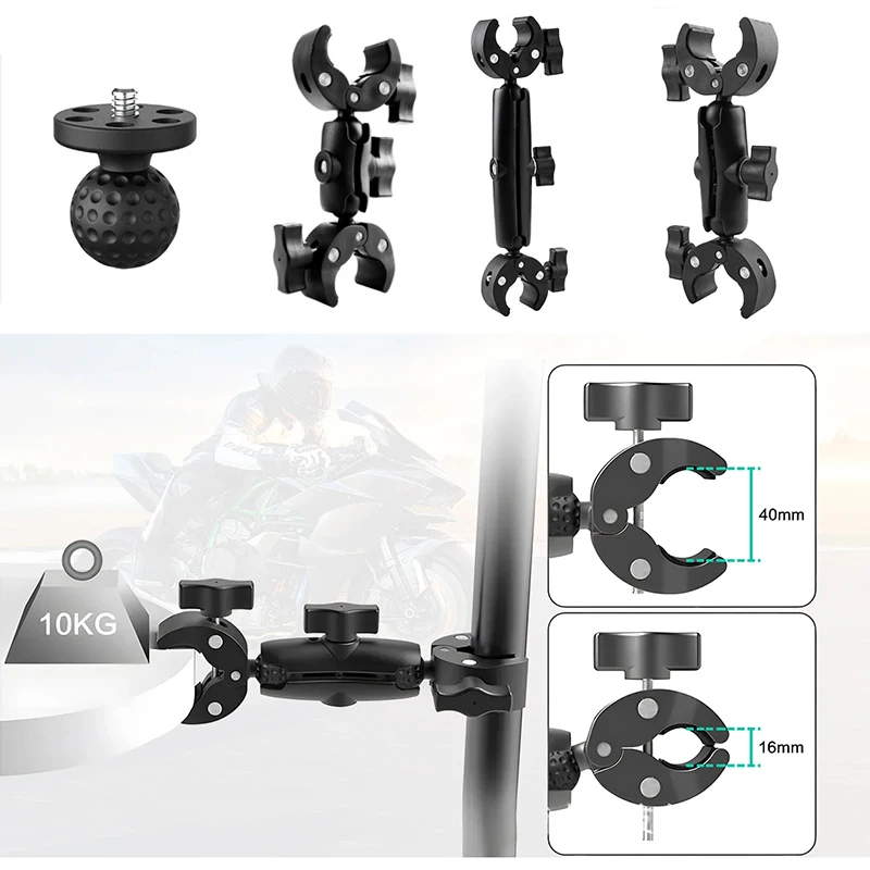 Motorcycle Bicycle Double Clip Crab Clamp Bracket Camera Selfie Stick Monopod Mount Handlebar Stand for Insta360 X4 for GoPro 13