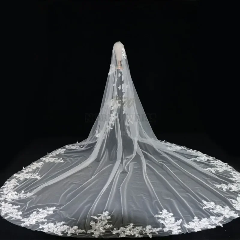 Bridal Veil Long Lace Appliques Wedding Veil Cathedral Length Luxurious Bridal Veils Bride Veil Wedding Accessories Customized bridal veil