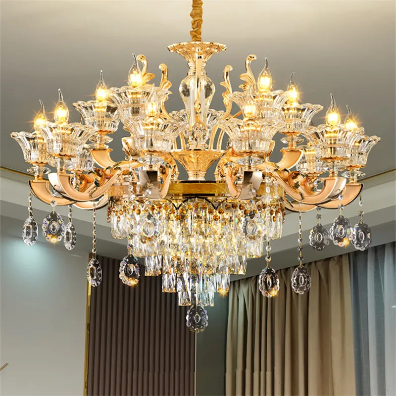 

TEMAR Contemporary Chandeliers Lamp Gold Luxury LED Crystal Candle Pendant Light Fixtures for Home Living Room Bedroom