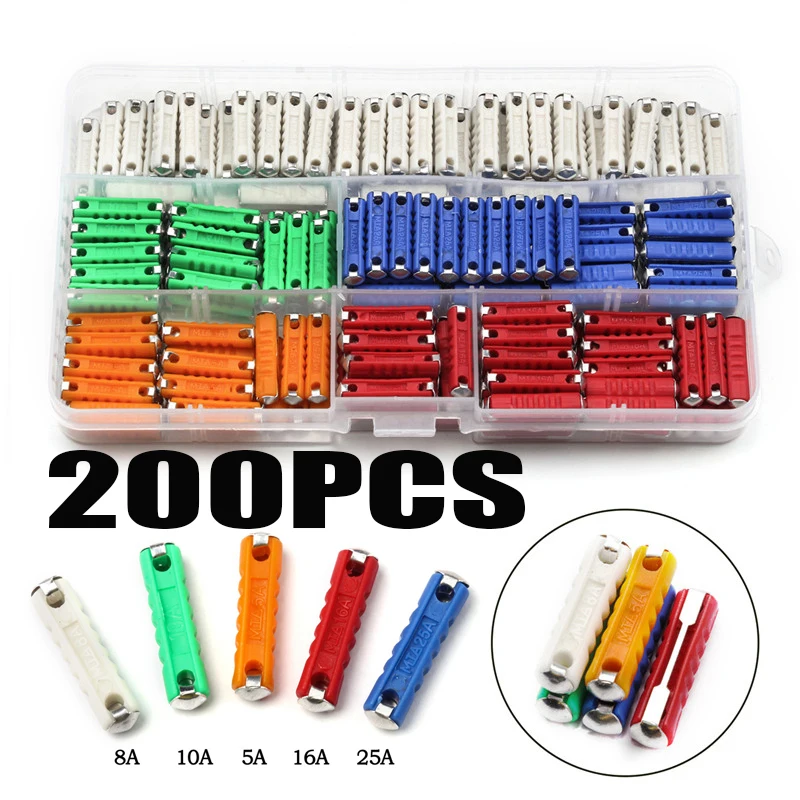 200PCS GBC European Automotive Fuse Set 5/8/10/16/30AMP 6mm Continental