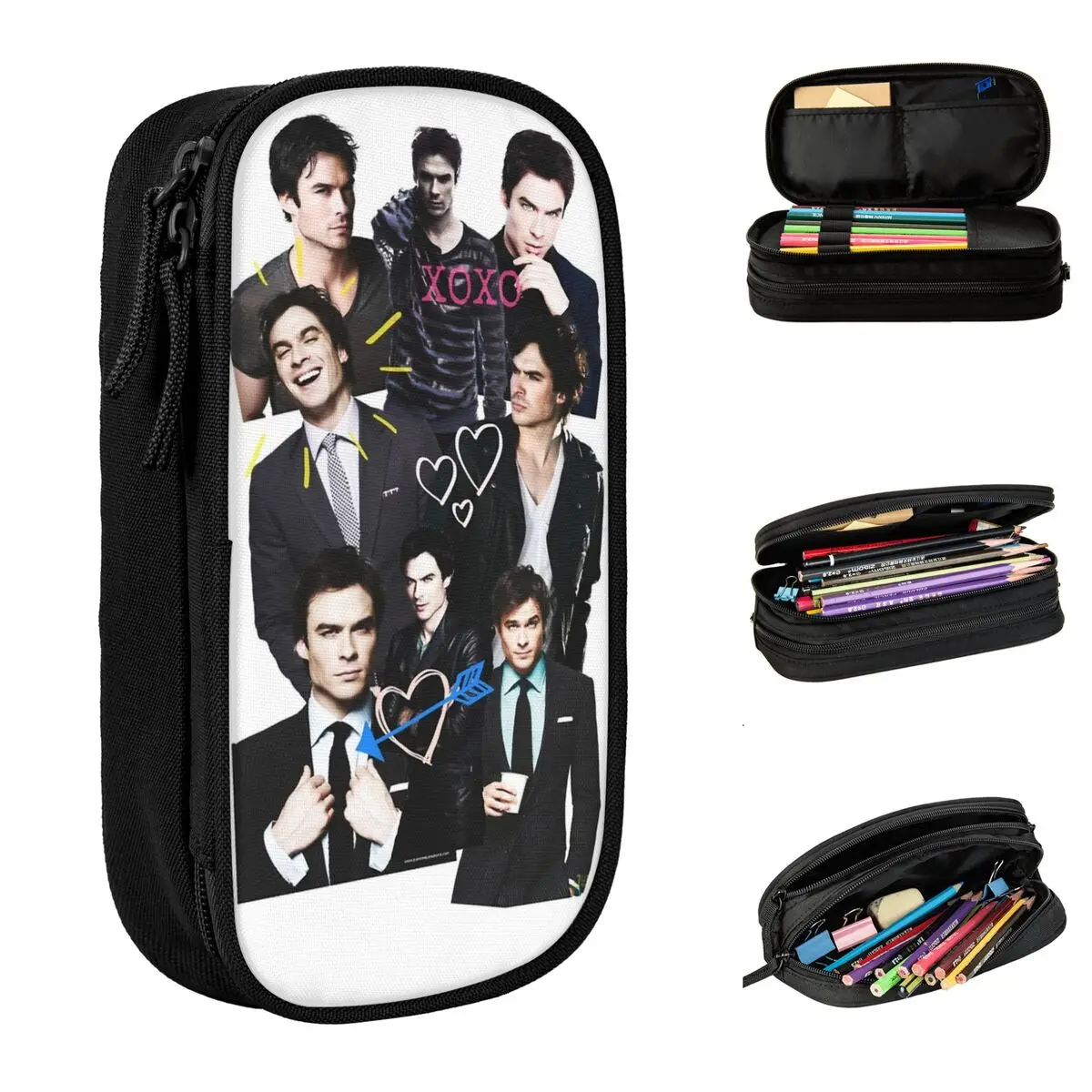 

Vampire Diaries Damon Salvatore Collage Accessories Pencil Case Large Capacity For School Pencil Bag Perfect Gifts