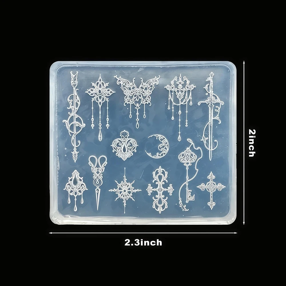 3D 바로크 패턴 젤 네일 아트 몰드 나비 달 레진 검 몰드 매니큐어 액세서리 용품 화살 실리콘 몰드