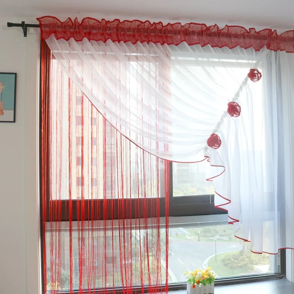 

Fashion Voile Window Drapes with String Curtains Design, Flowers Sheer Home Curtain