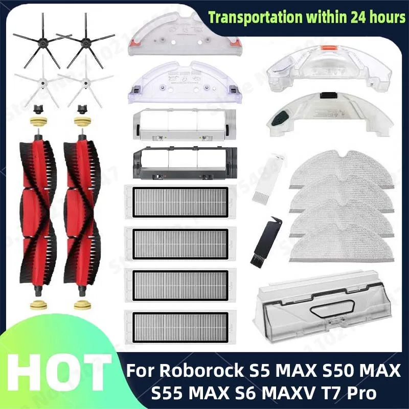 For Roborock S5 MAX S50 MAX S55 MAX S6 MAXV HEPA Filter Side/Main Brush Water Tank Tray Mop Dust Box Vacuum Cleaner Accessories new for roborock s5 max s50 max s55 max s6 maxv t7 tray mop cloth rack water tank part robot vacuum cleaner accessories