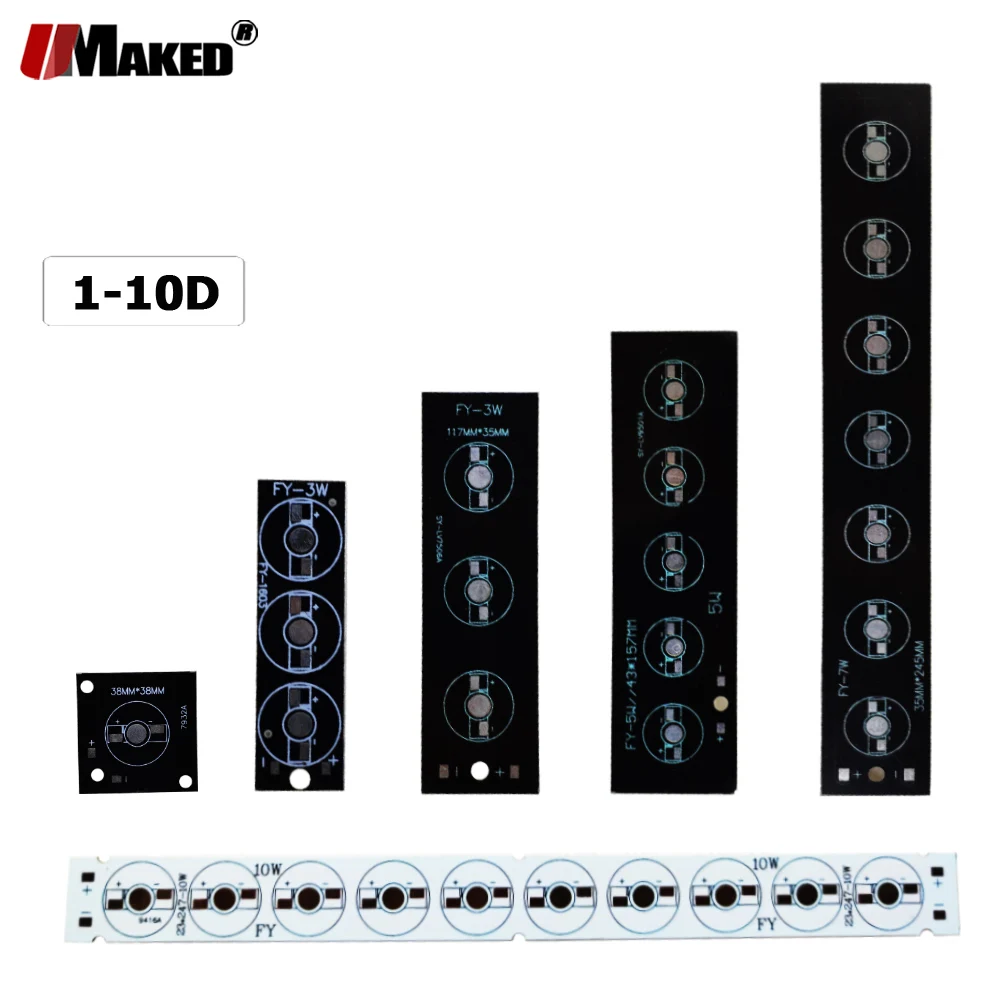 LED PCB 고출력 알루미늄 플레이트 투광 조명 설치베이스 방열판, 벽 조명 테이블 램프용 바 스트립, 10 개, 1W, 3W, 5W, 6W, 7W, 10W