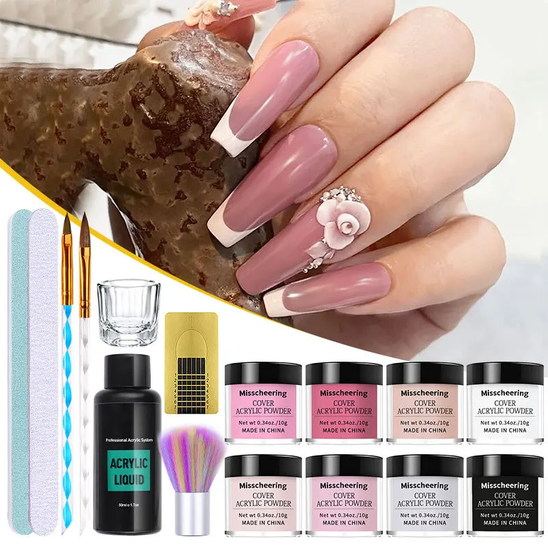 Nail Acrylic Powder Set and Liquid Monomer Nails Art Decoration for Manicure Kit Crystal Nail Glitter 3D Nail Tips Carving Tools 3