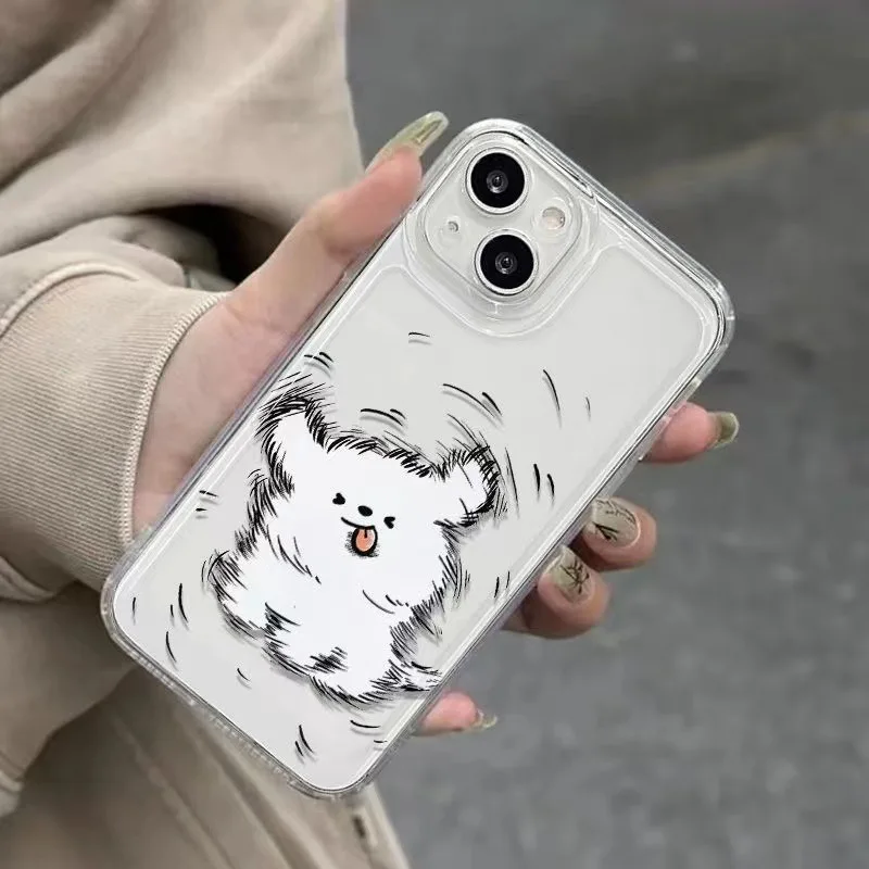 Phone Case For Lovers Couples Fit For Samsung Galaxy S10 S20 S21 S22 S23 S24 FE Plus Ultra Note 20 Clear Case Cute Cartoon Dog