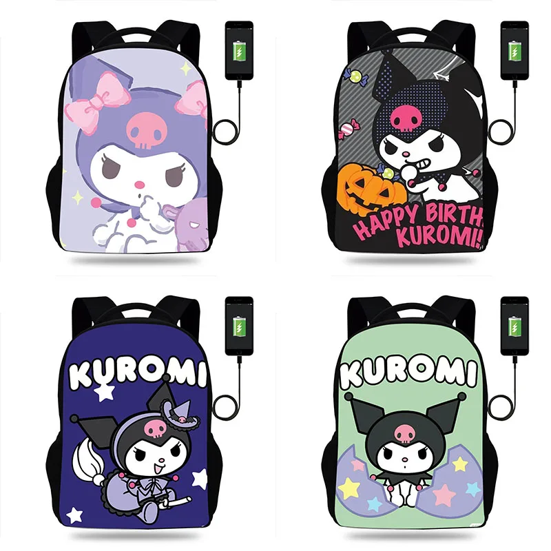 

Kawaii Genuine Sanrio Kuromi New Creative Oxford Backpack USB Charging Backpack Student School Bag Outdoor Computer Bag