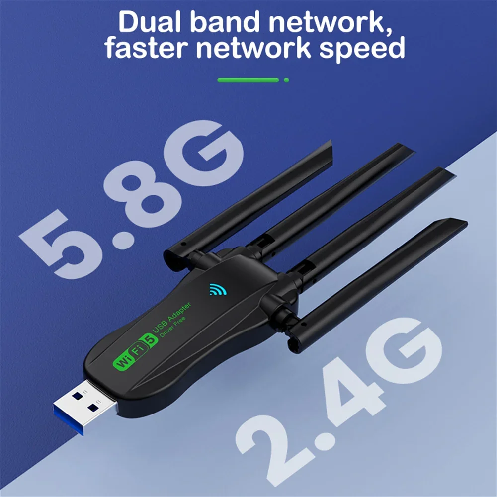 Original 4 Antennas 1300Mbps WiFi USB 3.0 Adapter 2.4G 5GHZ Dual Band WiFi Dongle Wireless Network Card 802.11AX For Win 10/11