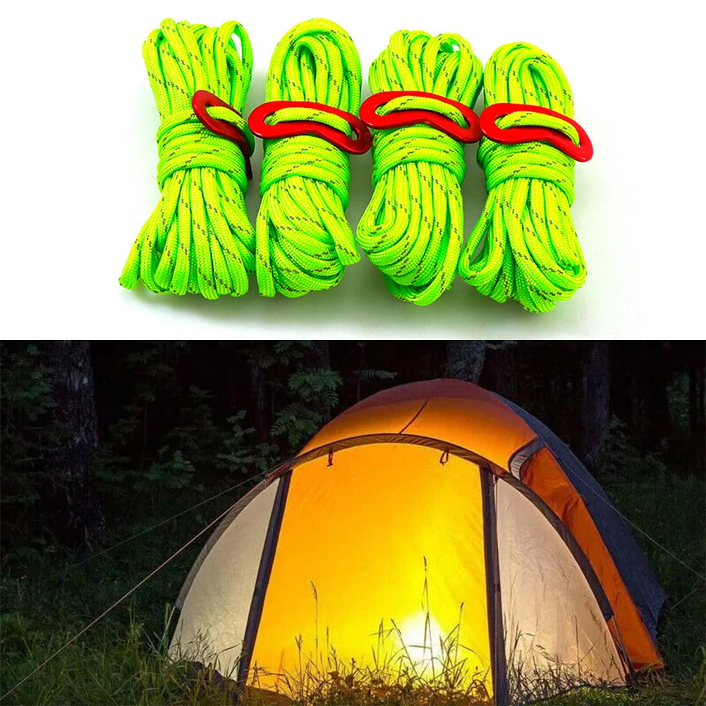 X4 BRIGHT NEON GREEN XL 4M Guy Line Ropes Tent Camping Gazebo Rope Paracord 