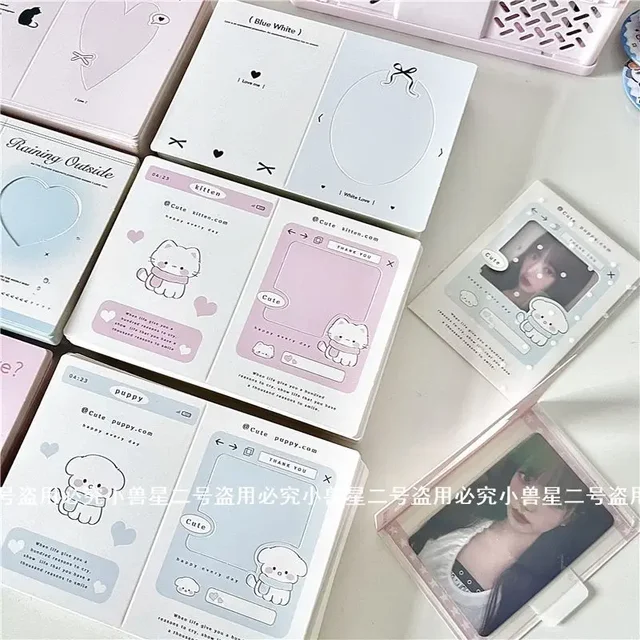 30Pcs Korean INS Aesthetics Cute Dog Cat Hollow Window Folding Back Card Kpop 3 Inch Photocard DIY Decor Packing Fixed Cardboard 5