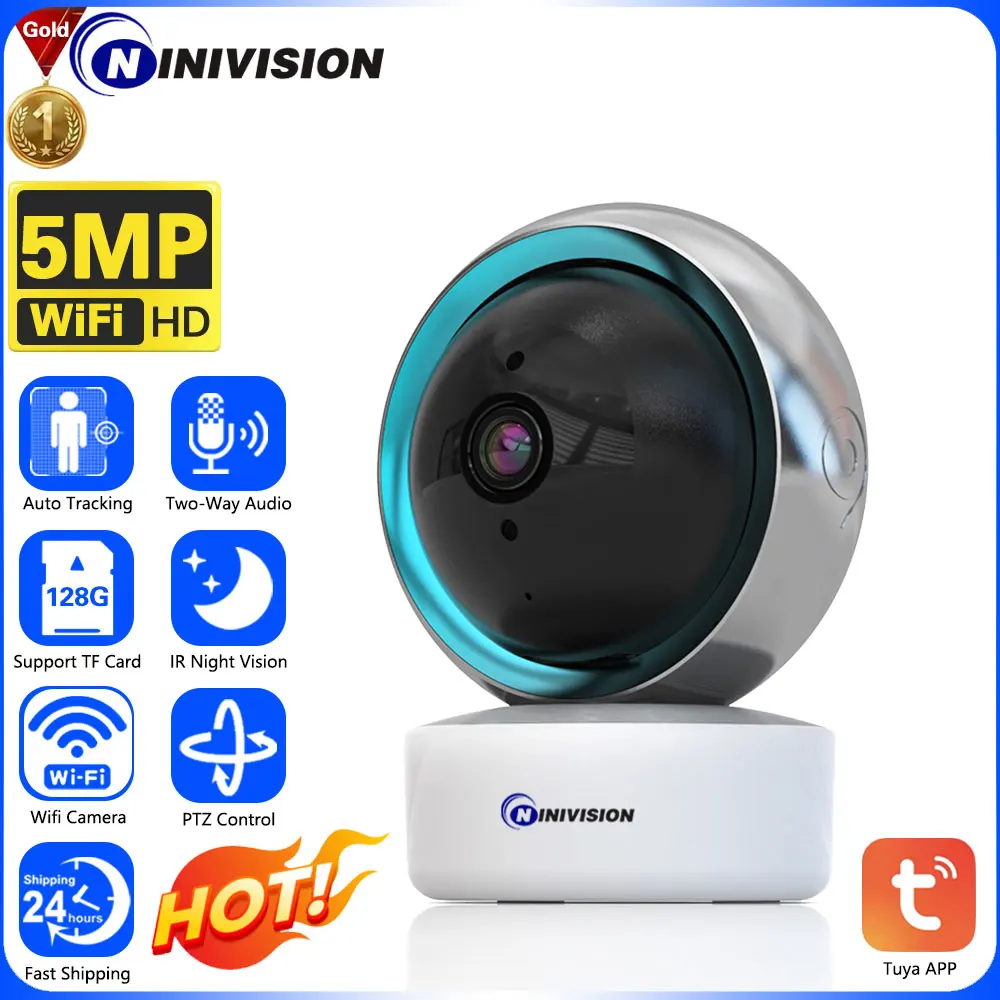 

5MP Tuya Smart Life Home Globe Mini Wifi IP Camera Baby Monitor 360° PTZ Motion Detect 2 Way Audio Night Vision Private Protocol