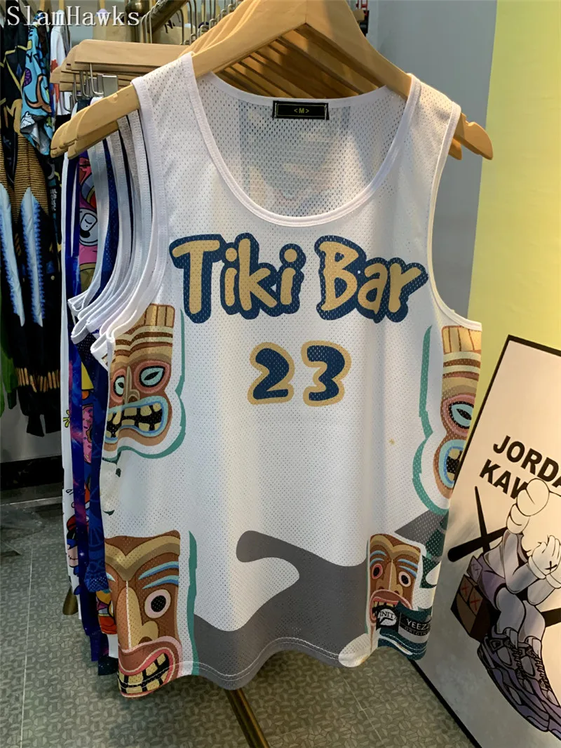 Hipjazer King Tiki 3D Print Battle Basketball Jersey CARTOON Summer Sport Beach Training Shirts Thermal Transfer Tanks