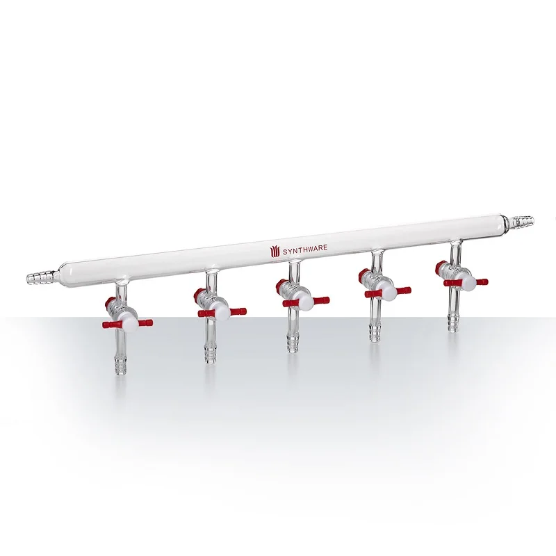 SYNTHWARE 단일 열 파이프 진공 가스 디스트리뷰터, 진공 매니폴드, PTFE 스톱코크, 붕규산염 유리, M49